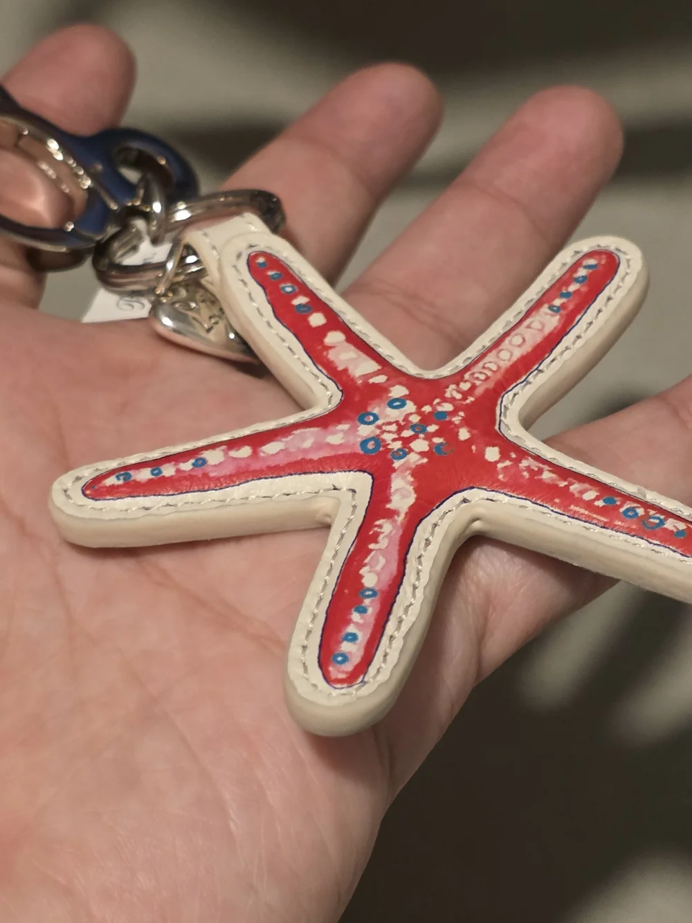 Brighton Red Blue Starfish Reversible Key Charm Chain Keychain Handbag Fob Ocean